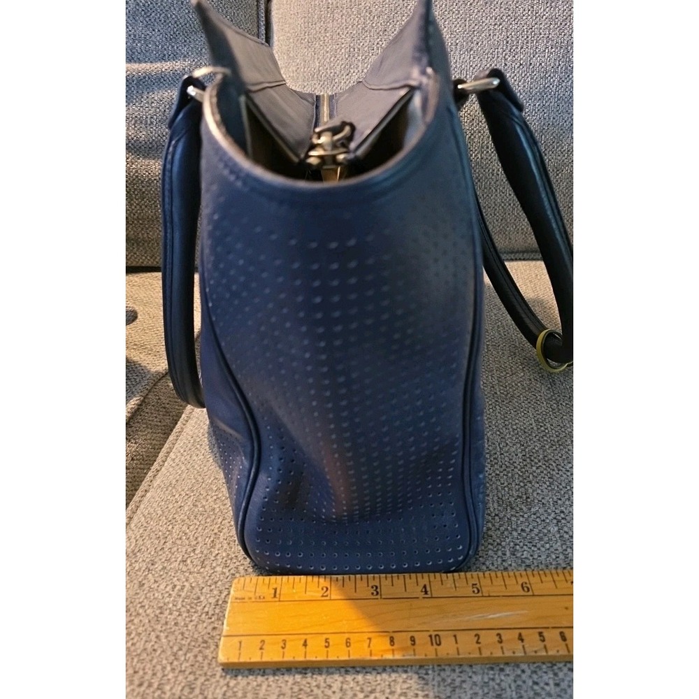 Coach Navy Leather Shoulder Bag with Yellow Tassel - Picture 13 of 14